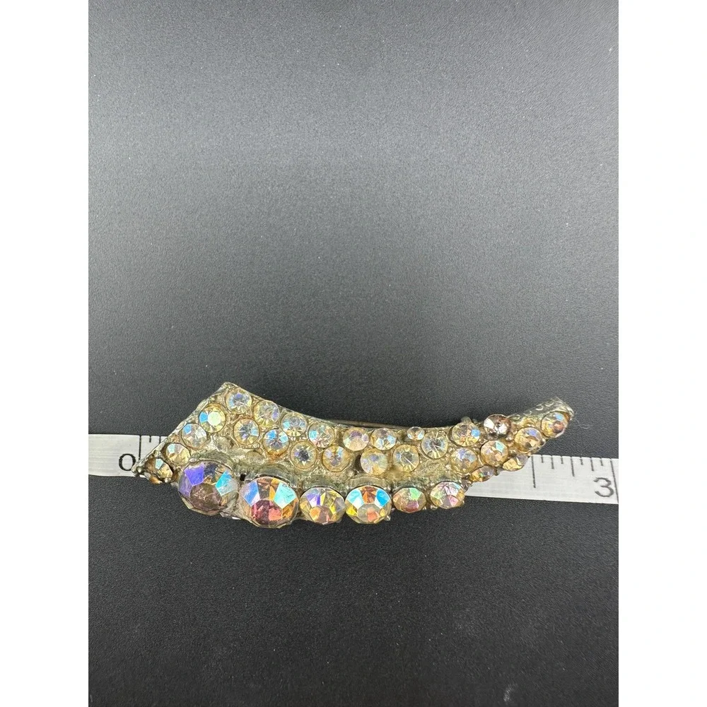 VTG 30s 40s Aurora Borealis Rhinestone Crescent Brooch Crystal Pot Metal Pin
